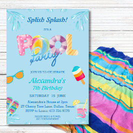 Invitación Fiesta de la piscina infantil Blue Splish Splash