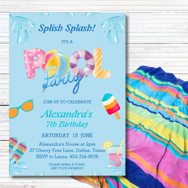 Invitación Fiesta de la piscina infantil Blue Splish Splash (Subido por el creador)