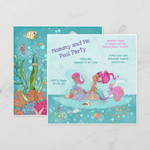 Invitación Fiesta de la piscina mami & me con sirena de pelo 