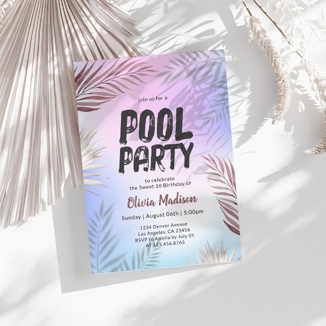 Invitación Fiesta de la piscina Palm Tropical Sweet 16 Cumple (Subido por el creador)