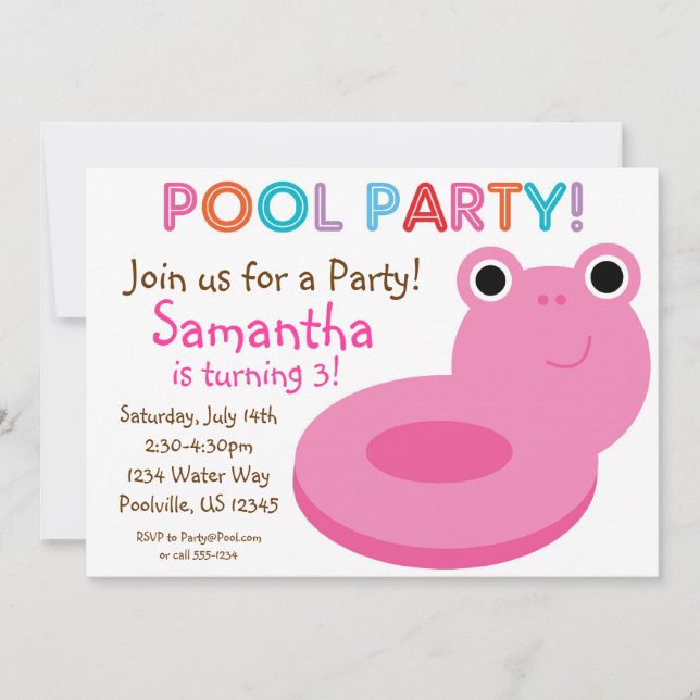 Invitación Fiesta De La Piscina - Piscina Rosa Flota Cumpleañ (Anverso)