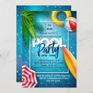 Invitación Fiesta de la piscina, regalo de cumpleaños para el