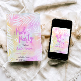 Invitación Fiesta de la piscina tropical de color agua de pal