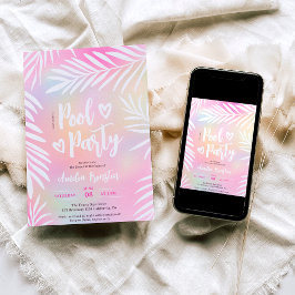 Invitación Fiesta de la piscina tropical de la palma arco iri