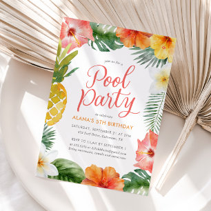 Invitación Fiesta de la piscina tropical de Luau