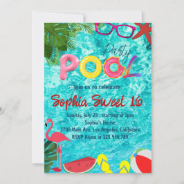 Invitación Fiesta de la piscina tropical de verano de cumplea