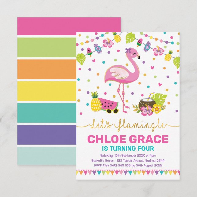 Invitación Fiesta de la piscina tropical de verano de verano  (Anverso / Reverso)