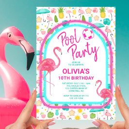 Invitación Fiesta de la piscina tropical Flamingo Cumpleaños