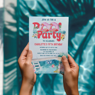 Invitación Fiesta de la piscina tropical Flamingo Cumpleaños