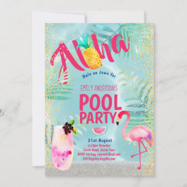 Invitación Fiesta de la PISCINA Tropical Flamingo Pineapple A