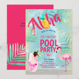 Invitación Fiesta de la PISCINA Tropical Flamingo Pineapple A