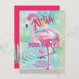 Invitación Fiesta de la PISCINA Tropical Flamingo Pineapple A