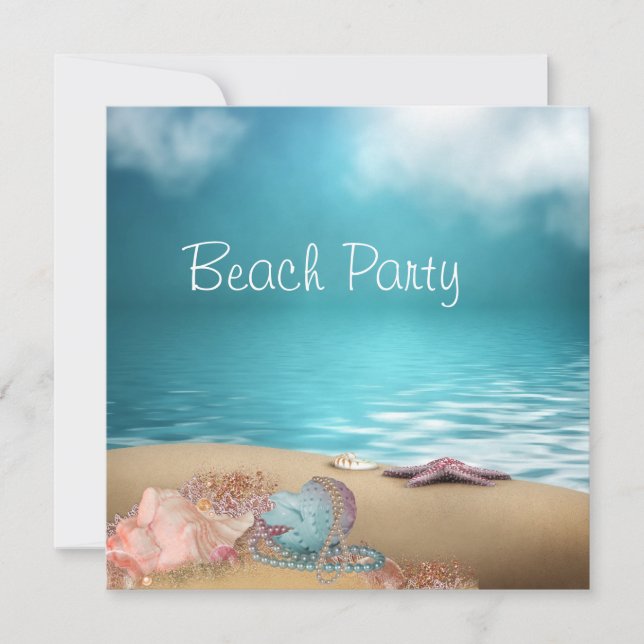 Invitación Fiesta de la playa de arena de aguas azules (Anverso)