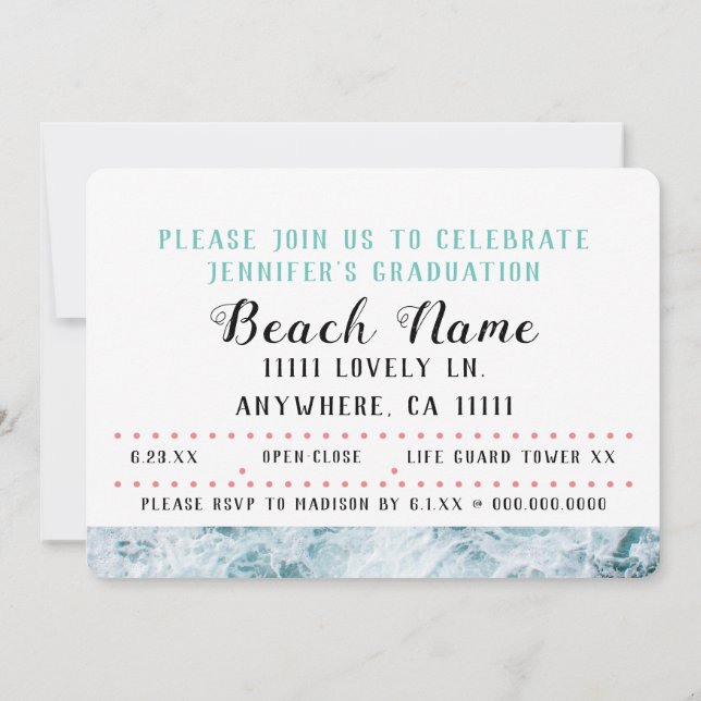 Invitación Fiesta de la playa de graduación (Reverso)