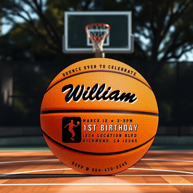 Invitación Fiesta de la primera Jornada de Baloncesto (Basketball Bounce 1st Birthday Party Invitation
)