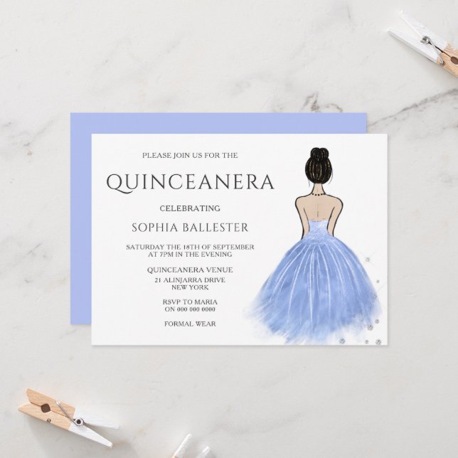 Invitación Fiesta de la princesa azul Wonderland Quinceanera (Anverso/Reverso In Situ)