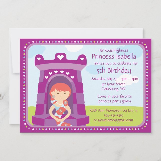 Invitación Fiesta de la princesa cumpleaños del personalizado (Anverso)