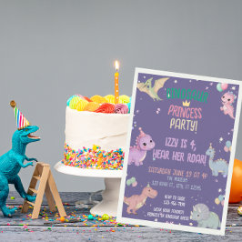 Invitación Fiesta de la Princesa de Dinosaurio en cuarto cump
