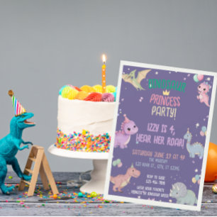 Invitación Fiesta de la Princesa de Dinosaurio en cuarto cump
