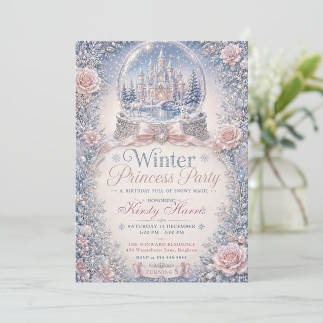 Invitación Fiesta de la Princesa de Invierno Castillo Mágico  (Anverso de pie)