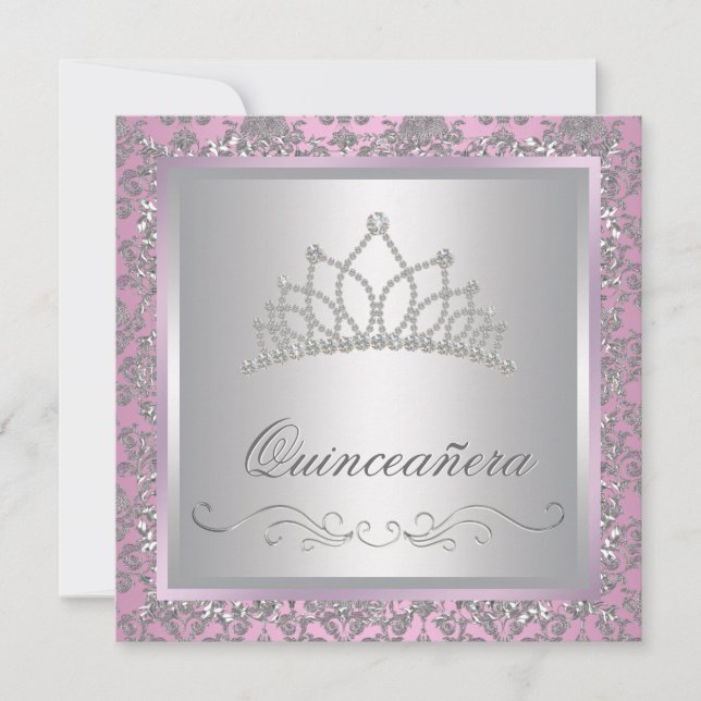 Invitación Fiesta de la Princesa Rosa Tiara de Diamantes (Anverso)