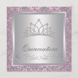 Invitación Fiesta de la Princesa Rosa Tiara de Diamantes