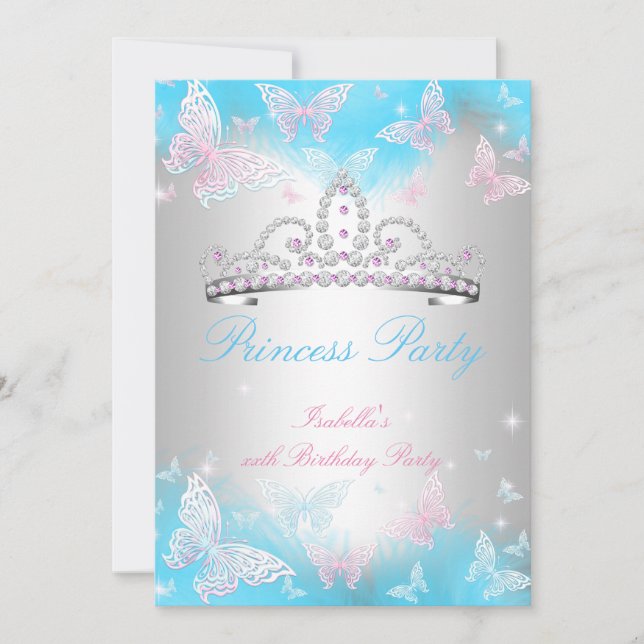 Invitación Fiesta de la Princesa Verde azulada Azul Tiara Mar (Anverso)