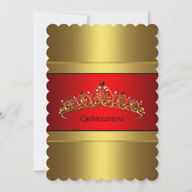 Invitación Fiesta de la Quinceanera de Oro Rojo y Oro (Anverso)
