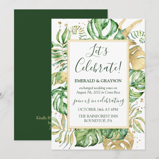Invitación Fiesta de la recepción de bodas de Elopement Tropi (Anverso / Reverso)
