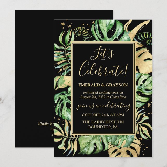 Invitación Fiesta de la recepción de bodas de Elopement Tropi (Anverso / Reverso)