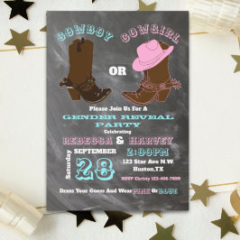 Invitación fiesta de la revelación de género de vaqueros o va