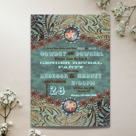Invitación fiesta de la revelación de género de vaqueros o va