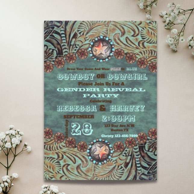 Invitación fiesta de la revelación de género de vaqueros o va (western cowboy or cowgirl gender reveal party invitation)