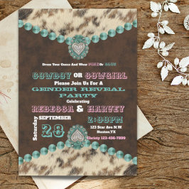 Invitación fiesta de la revelación de género de vaqueros o va