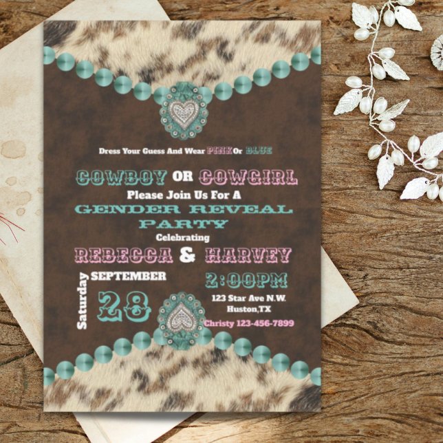 Invitación fiesta de la revelación de género de vaqueros o va (western cowboy or cowgirl gender reveal party invitation)