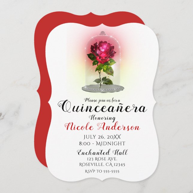 Invitación Fiesta de la Rosa Roja encantada (Anverso / Reverso)