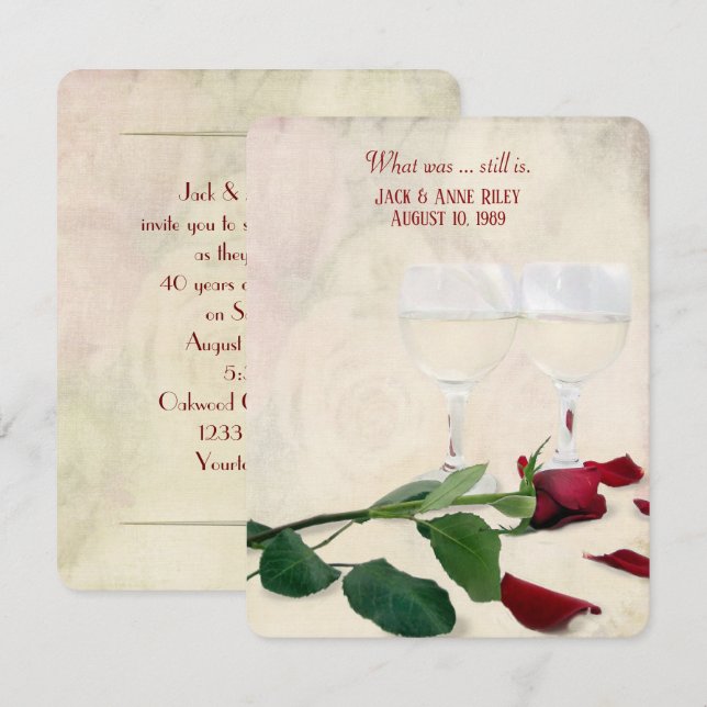Invitación fiesta de la rosa roja y el aniversario del vino (Anverso / Reverso)