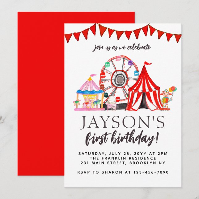 Invitación Fiesta de la rueda de la rueda del circo de carnav (Anverso / Reverso)