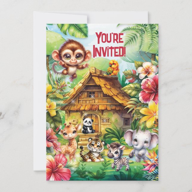 Invitación Fiesta de la selva para bebé (Anverso)