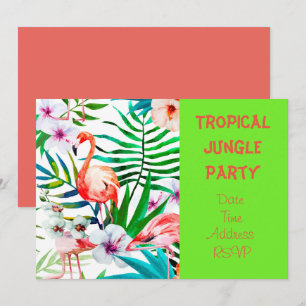 Invitación fiesta de la selva tropical con flamenco