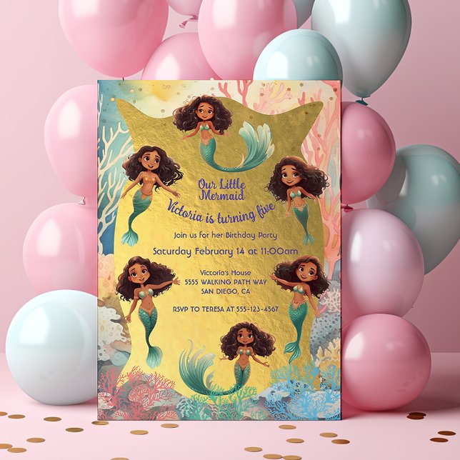 Invitación Fiesta de la sirena dorada bajo el mar (Subido por el creador)