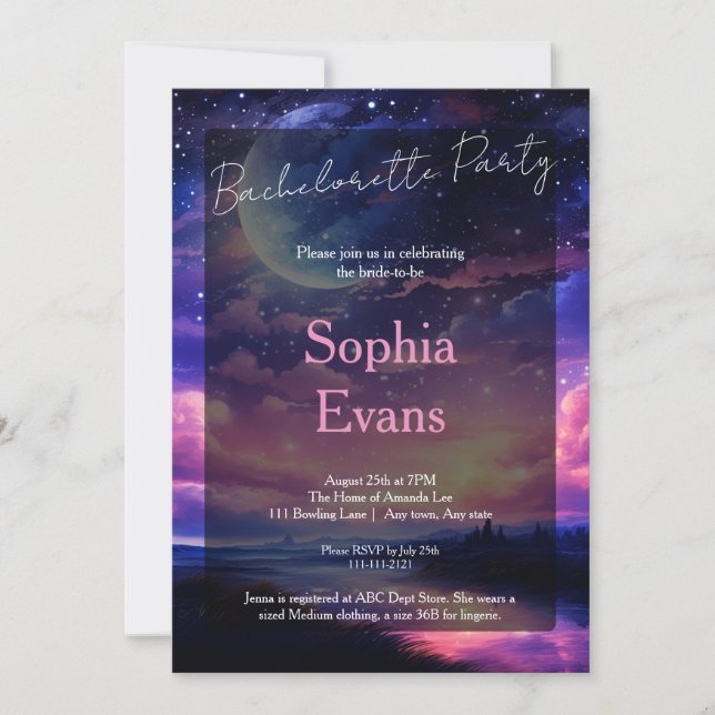 Invitación Fiesta de la soltera del Boda de la Luna Llena Cel (Anverso)