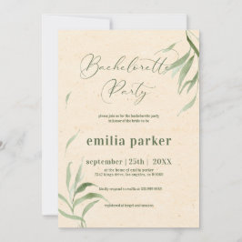 Invitación Fiesta de la soltera, Papel beige del follaje verd