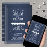 Invitación Fiesta de la sorpresa de cumpleaños elegante Marin<br><div class="desc">¿Puedes guardar un secreto? Invite a la familia y amigos a una elegante y emocionante celebración sorpresa de cumpleaños con invitaciones de fiesta personalizado azul marino y blanco. Todo el texto de esta plantilla es sencillo de personalizar, incluyendo el mensaje que dice "¡Shhh! Es una SORPRESA". El diseño cuenta con...</div>