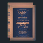 Invitación Fiesta de la sorpresa de cumpleaños elegante Marin<br><div class="desc">¿Puedes guardar un secreto? Invite a la familia y amigos a una elegante y emocionante celebración sorpresa de cumpleaños con invitaciones a la fiesta de Relieve metalizado de cobre y azul marino personalizado. Todo el texto de esta plantilla es sencillo de personalizar, incluyendo el mensaje que dice "¡Shhh! Es una...</div>