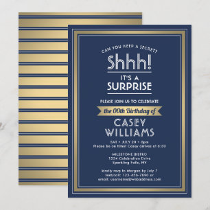 Invitación ¡Fiesta de la sorpresa de cumpleaños Shhh! Azul ma
