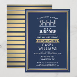 Invitación ¡Fiesta de la sorpresa de cumpleaños Shhh! Azul ma