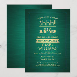 Invitación ¡Fiesta de la sorpresa de cumpleaños Shhh! Verde y