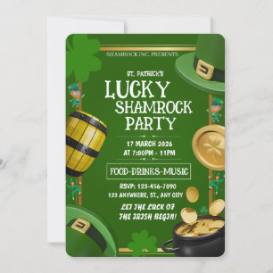 Invitación Fiesta de la Suerte Shamrock Día de San Patricio P