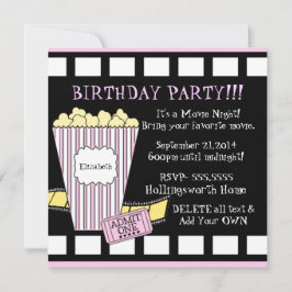Invitación Fiesta de la tira de la película de las palomitas